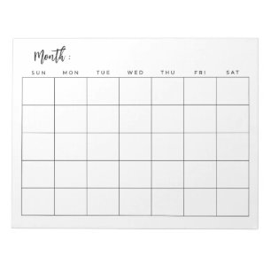 Tom månadskalender anteckningsblock
