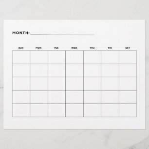 Tom månadskalender Liggande 5 veckor 8,5 x 11 Reklamblad