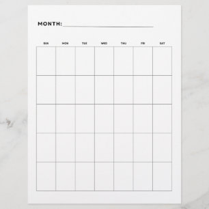 Tom månadskalender med 5 veckor 8,5 x 11 reklamblad