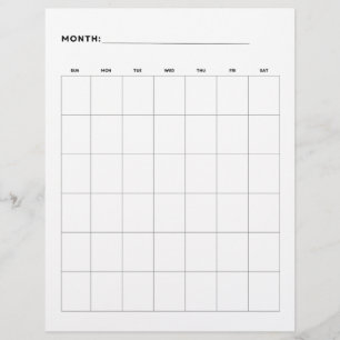 Tom månadskalender med 6 veckor 8,5 x 11 reklamblad