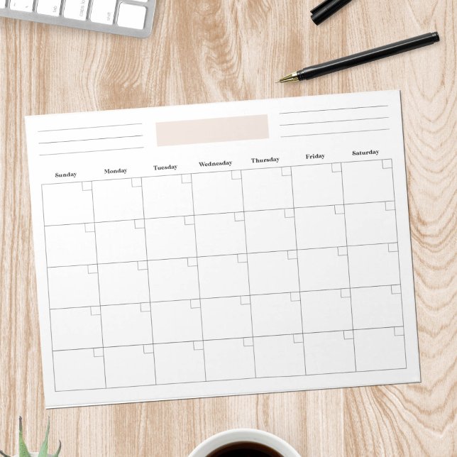 Tom månadskalenderplan anteckningsblock (blank, minimalist monthly planner notepad)