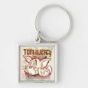 Tom och Jerry brunt och grönt Fyrkantig Silverfärgad Nyckelring