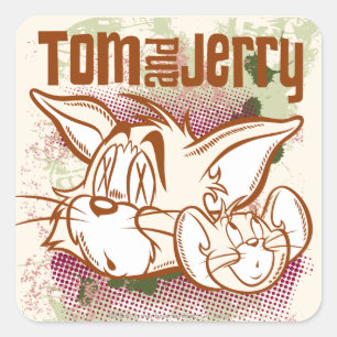 Tom och Jerry brunt och grönt Fyrkantigt Klistermärke