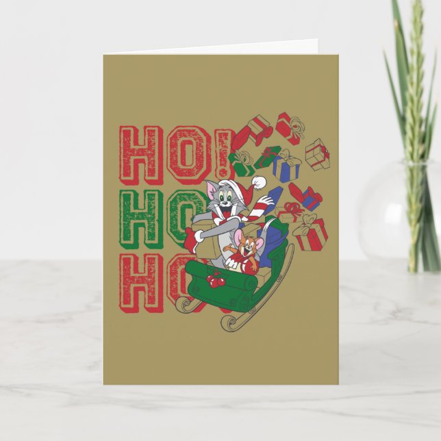Tom och Jerry Deliving Gifts in a Sleigh Helgkort (Framsida)