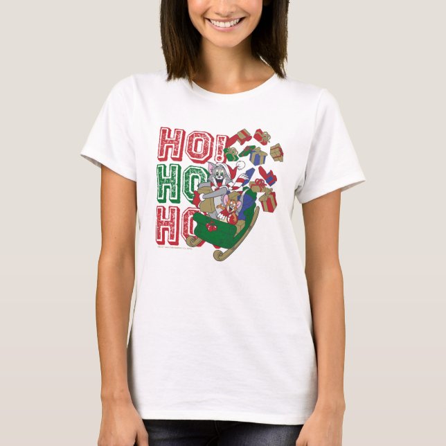 Tom och Jerry Deliving Gifts in a Sleigh T Shirt (Framsida)