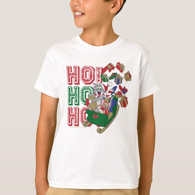 Tom och Jerry Deliving Gifts in a Sleigh T Shirt (Framsida)