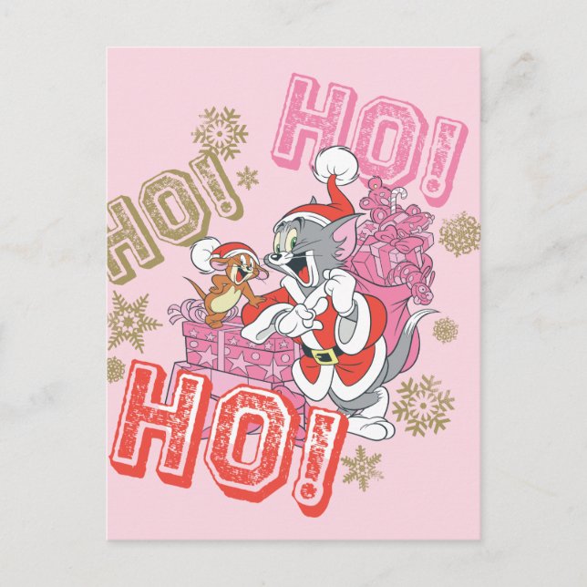 Tom och Jerry "Ho! Ho! Ho!" Santa Gift-leverans Helg Vykort (Framsida)