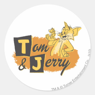 Tom och Jerry Mouse i Tass Logotyp Runt Klistermärke