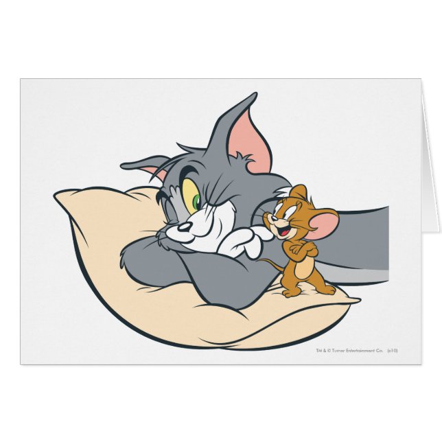 Tom och Jerry On Pillow Hälsningskort (Framsidan Horizontal)