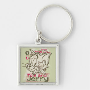 Tom och Jerry rosor och grönt Fyrkantig Silverfärgad Nyckelring
