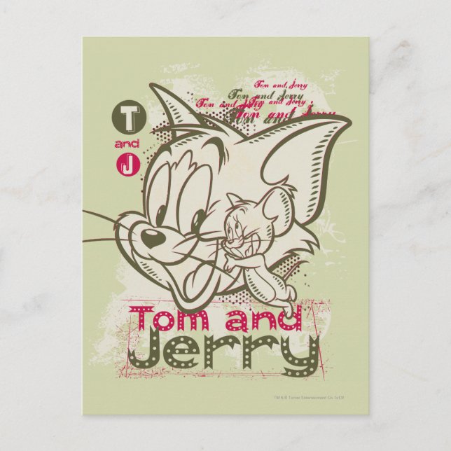 Tom och Jerry rosor och grönt Vykort (Framsida)