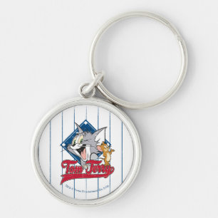 Tom och Jerry Tom och Jerry på baseballdiamanten Rund Silverfärgad Nyckelring