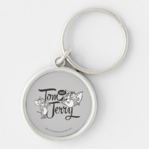 Tom och Jerry Tom och Jerry tittar sött Rund Silverfärgad Nyckelring