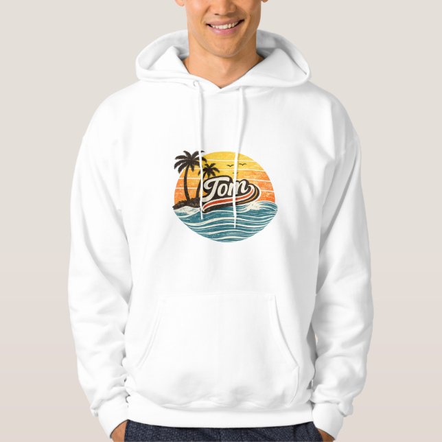 Tom Retro Solnedgång Namn Design Hoodie (Framsida)