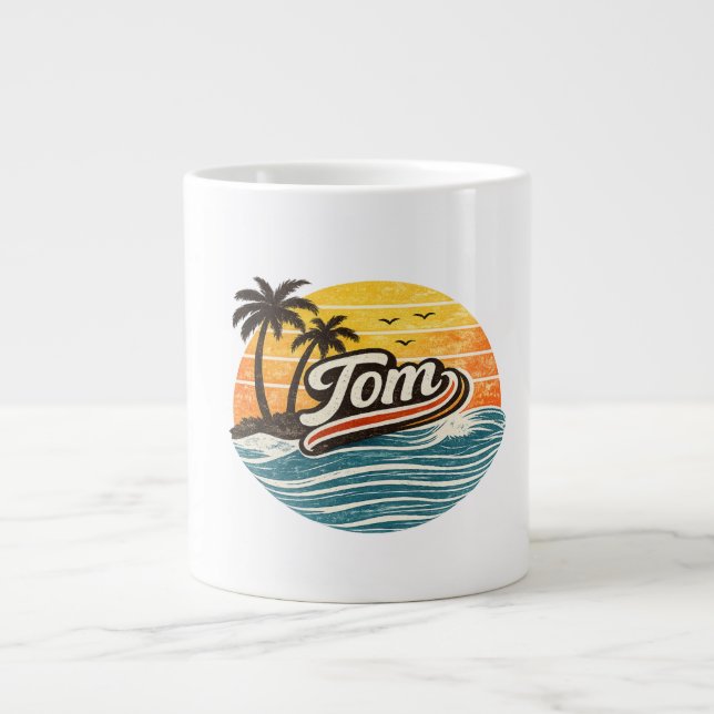 Tom Retro Solnedgång Namndesign Jumbo Mugg (Framsidan)