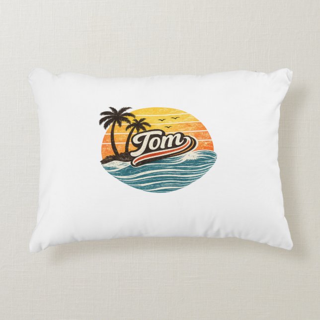 Tom Retro Solnedgång Namndesign Prydnadskudde (Framsidan)