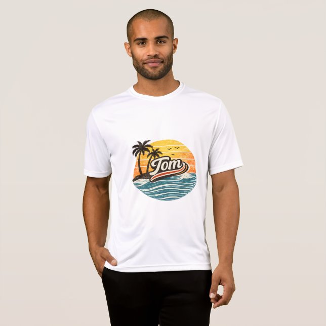 Tom Retro Sunset Namn Design T Shirt (Hel framsida)