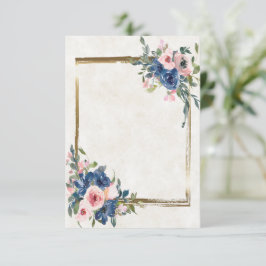 Tom rosa och blå blomsterglas med guldram inbjudningar