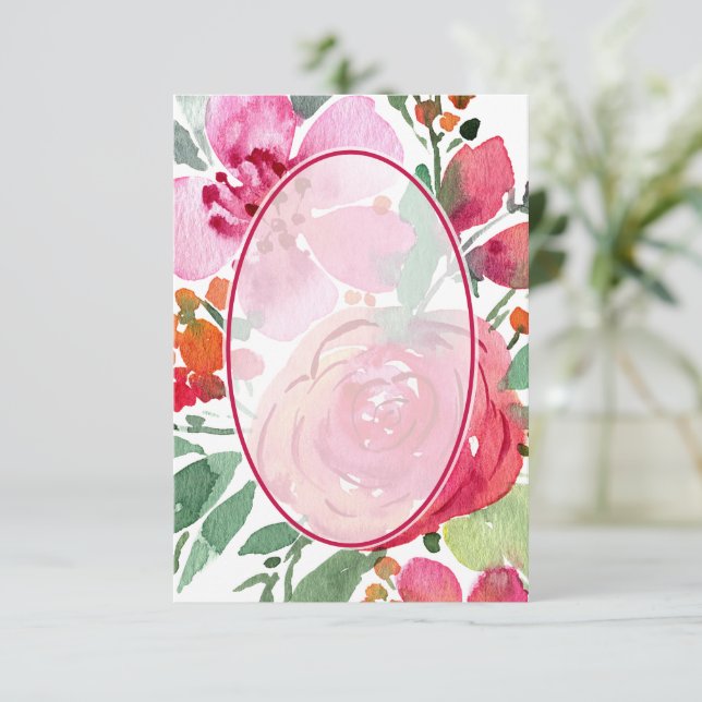 Tom rosa och röd blomsterbakgrund bröllop     inbjudningar (Stående Fram)