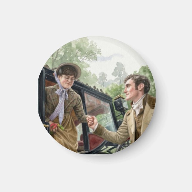 Tom som hjälper Mary ur en vagn Magnet (Framsidan)