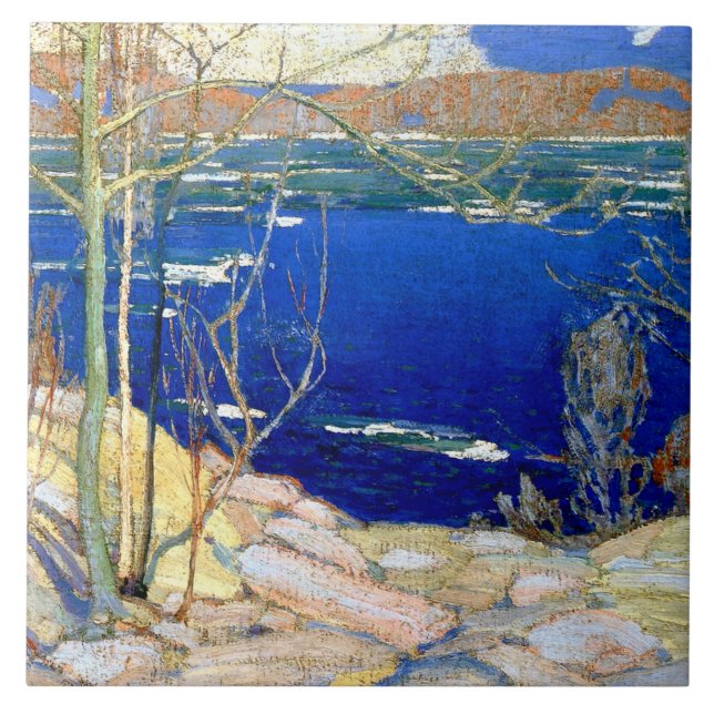 Tom Thomson - Vår Ice, populär målning, Kakelplatta (Framsidan)