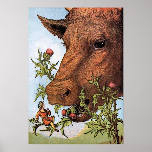 "Tom Thumb och Cow" Illustration Poster (Framsidan)