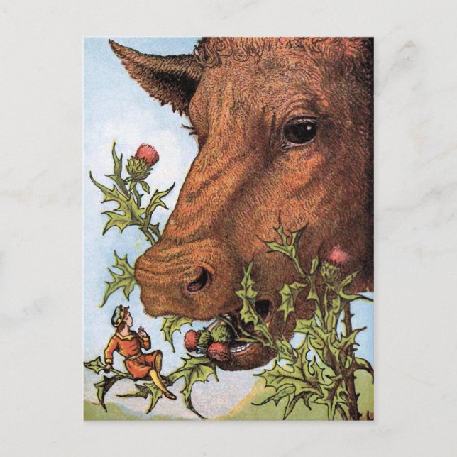 "Tom Thumb och Cow" Illustration Vykort (Framsida)