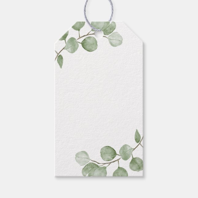 Tom vattenfärg Eucalyptus Bröllop Presentetikett (Framsidan)