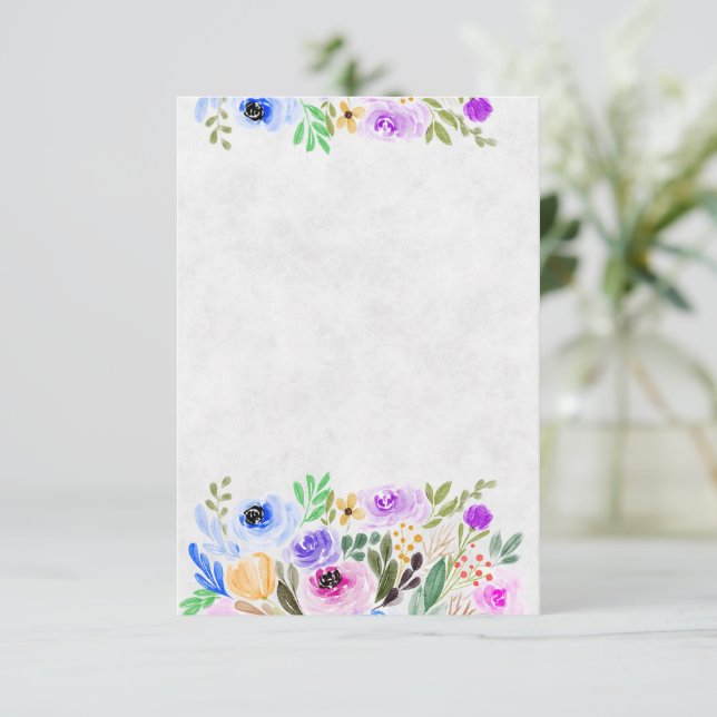 Tom Violett och blått akvarell blomsterbröllop Inbjudningar (Stående Fram)