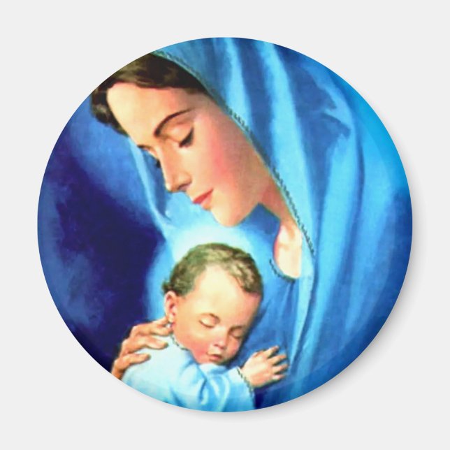 Tom Virgin Mary med Baby Jesus Magnet (Framsidan)