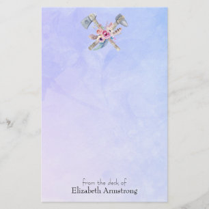 Tomahawk Feathers and Flowers Watercolor Design Brevpapper