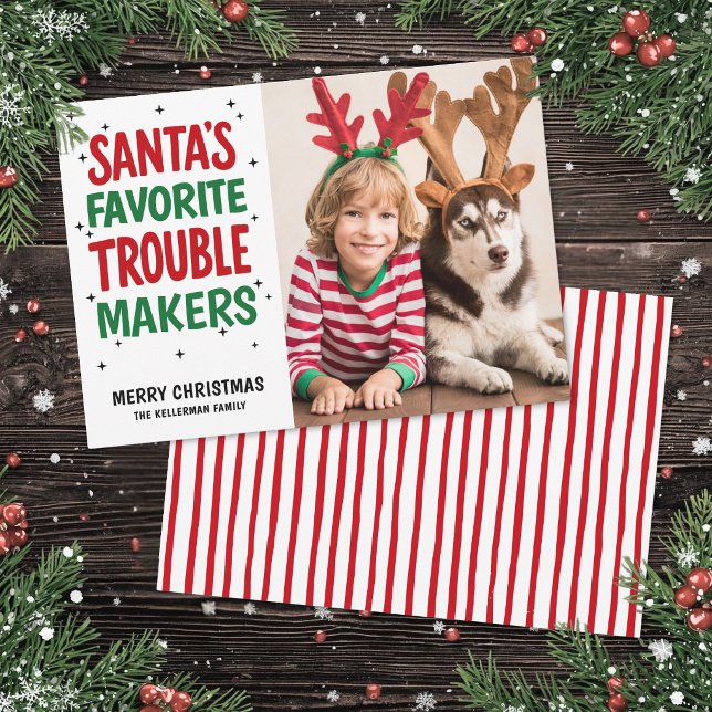 Tomas största busfröjd jul julkort (Santa's Favorite Trouble Maker Christmas Holiday Card)