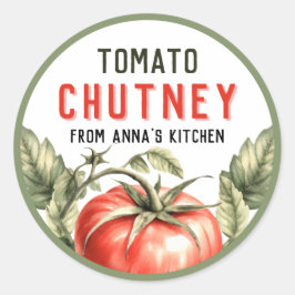 Tomat Chutney Konserveringsetikett akvarell tomat Runt Klistermärke
