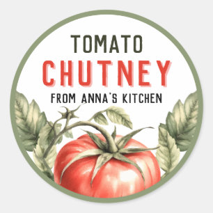 Tomat Chutney Konserveringsetikett akvarell tomat Runt Klistermärke