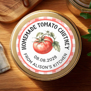 Tomat Chutney Konserveringsetikett akvarell tomat Runt Klistermärke