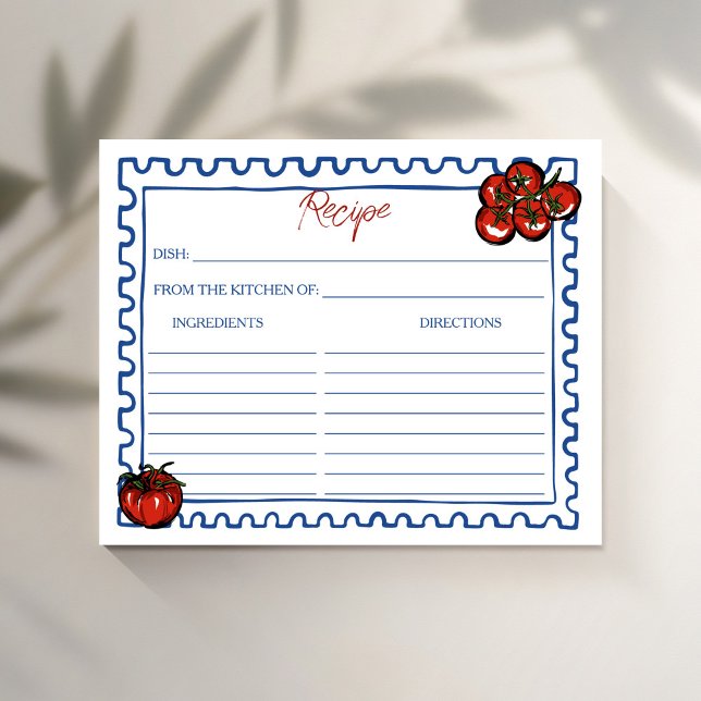 Tomat Italiensk bröllopsdusch receptkort (Cherry Tomato blue post stamp Italian bridal shower recipe cards bridal shower games)