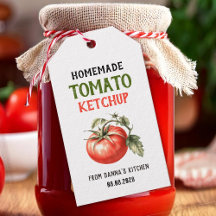 Tomat Ketchup Etikett med röd tomat