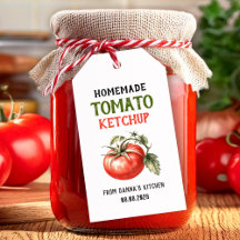 Tomat Ketchup Etikett med röd tomat