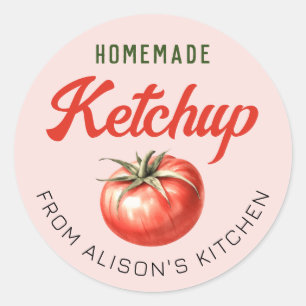 Tomat Ketchup Konserveringsetikett akvarell tomat Runt Klistermärke