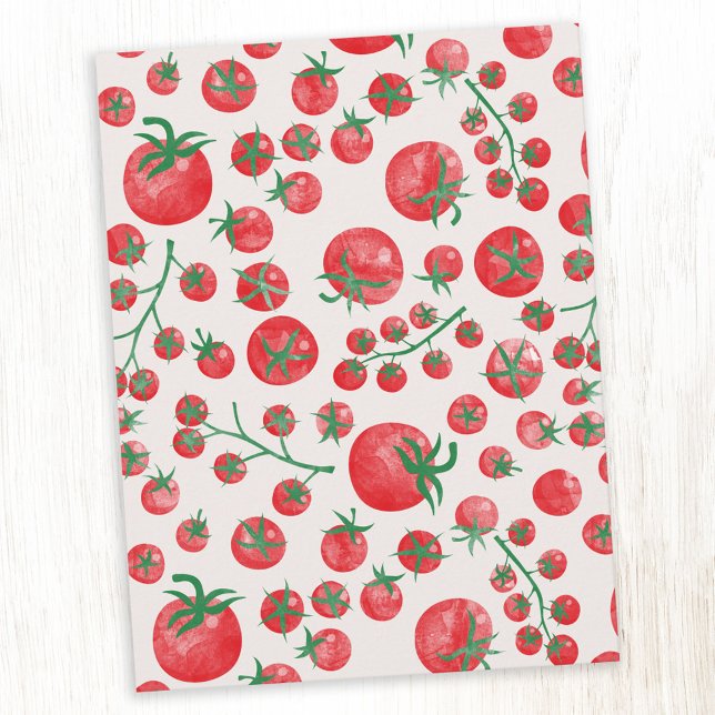 Tomat Vattenfärg Medelhavet Sommar Mönster Vykort (Watercolor tomato Mediterranean foodie postcards)