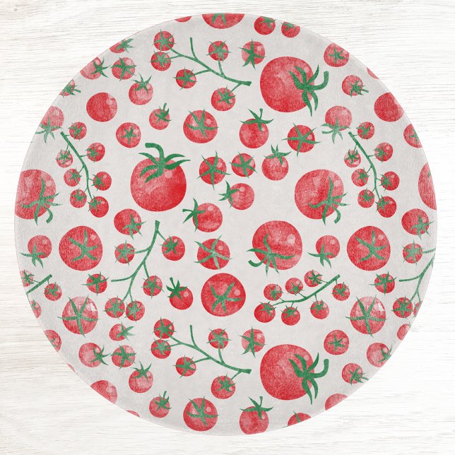 Tomat Vattenfärg Mönster (Fun Mediterranean summer watercolor tomato pattern cutting board)