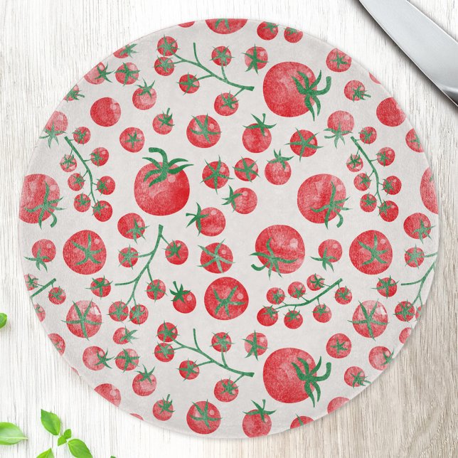 Tomat Vattenfärg Mönster (Fun Mediterranean summer watercolor tomato pattern cutting board)