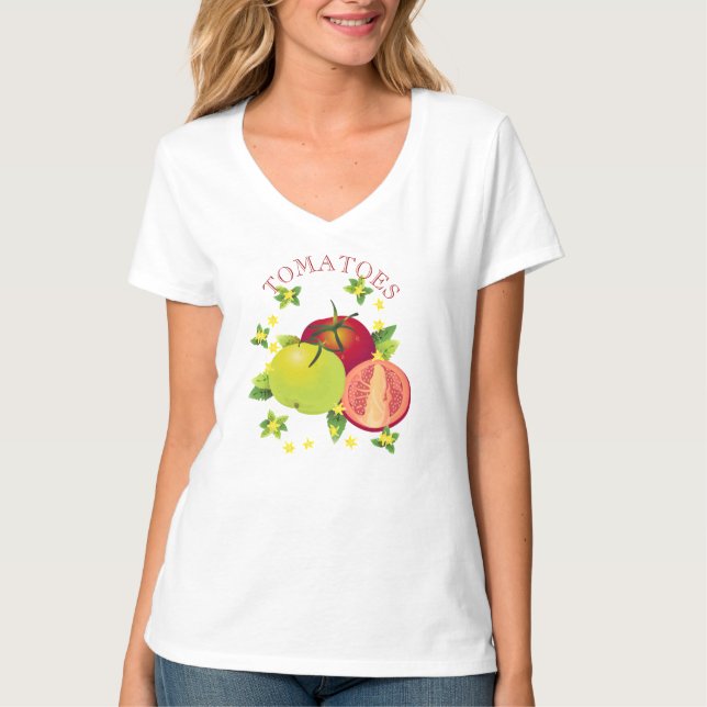 Tomater Botaniska vegetabiliska Blommigten Fruit G T Shirt (Framsida)