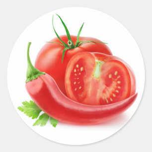 Tomater och peppar runt klistermärke