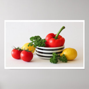 Tomater, peppar, persilja, svart, rand Bowl Poster