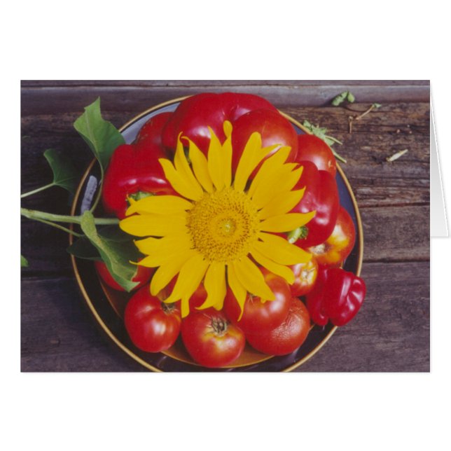 Tomater Red Pepper Solrosor Greeting Card OBS Kort (Framsidan Horizontal)