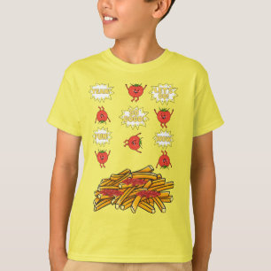 tomater som hoppar till friterad potatis, tecknad t shirt