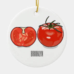 Tomatillustration av tecknaden julgransprydnad keramik