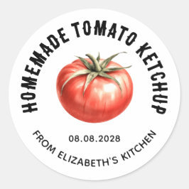 Tomatketchup konserverad med akvarell tomat runt klistermärke