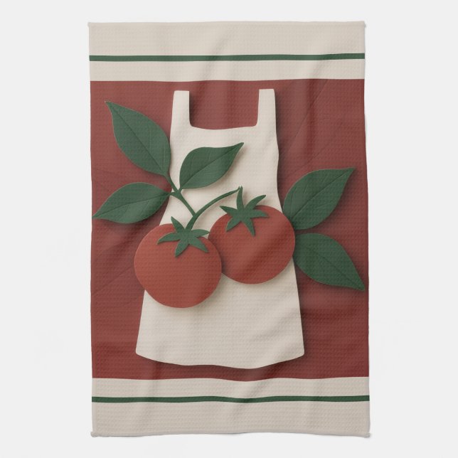 Tomato & Apron Kitchen Tea Towel - Rustic Foodie Kökshandduk (Vertikal)